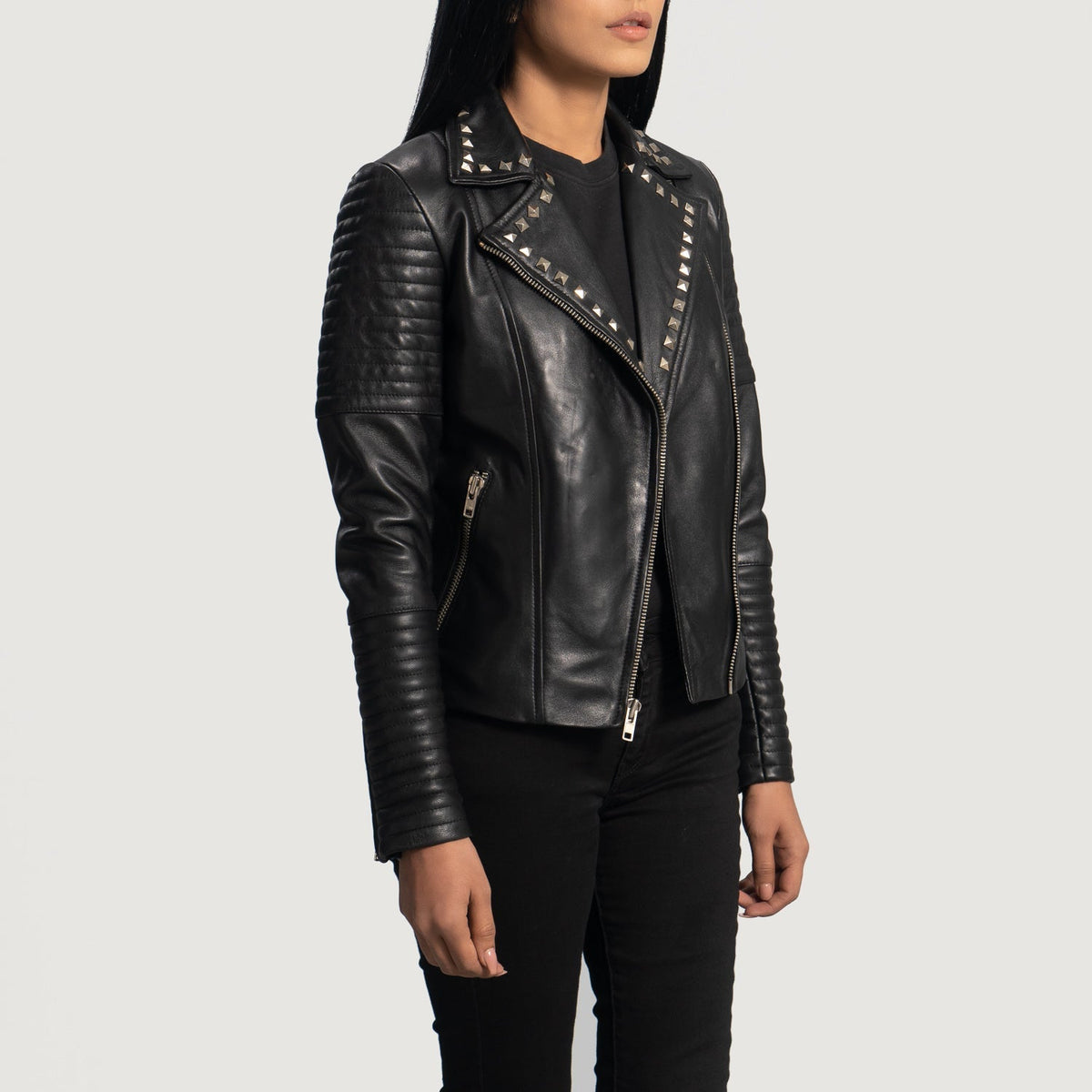Black Sheepskin Leather Biker Jacket - Vue de dos avec coupe ajustée aux épaules &amp; ourlet soigné