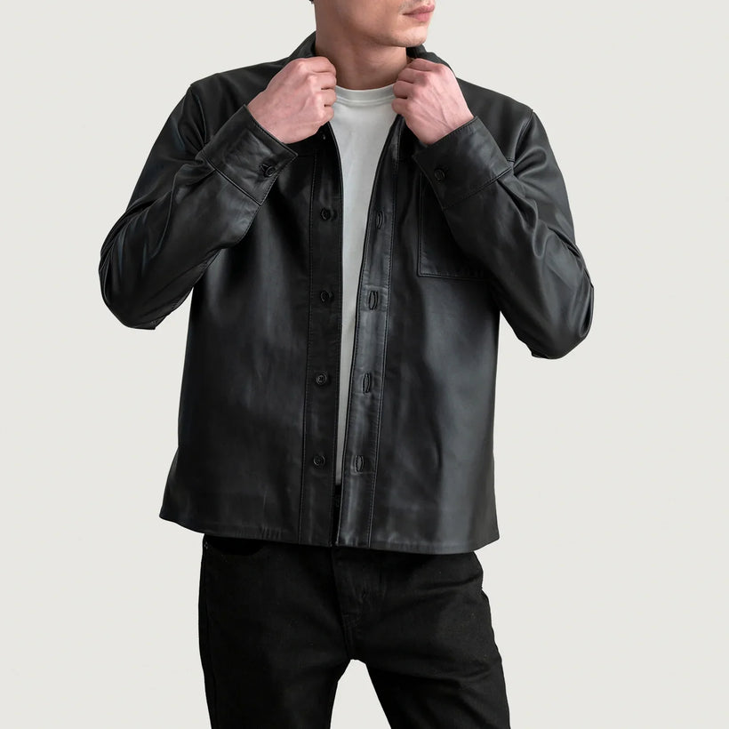 Scout Noir Leather Shirt pour Homme