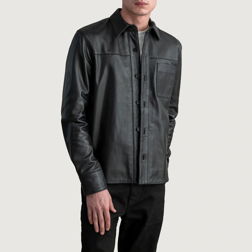 Scout Noir Leather Shirt pour Homme