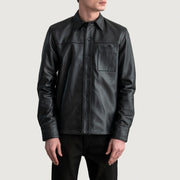 Scout Noir Leather Shirt pour Homme - Vue de profil avec coupe de manche ergonomique