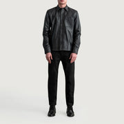 Vue détaillée of Shirt &amp; Buttons Hardware on Scout Noir Leather Shirt pour Homme
