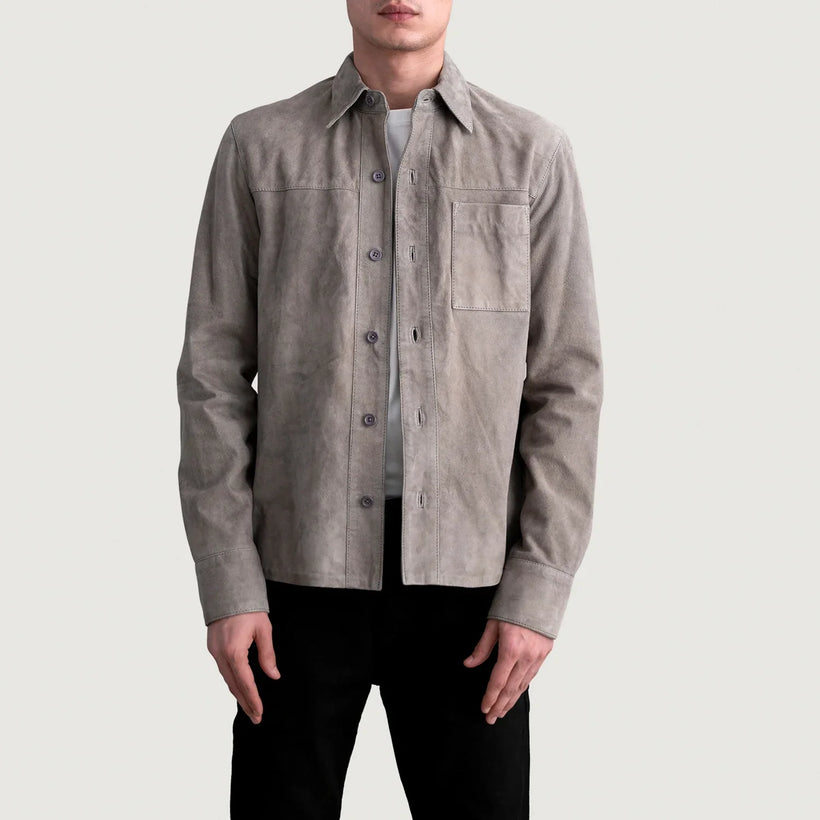 Scout Gris Suede Leather Shirt pour Homme