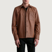 Scout Matte Brown Leather Shirt in Matte Brown Cowhide Leather - Front Profile View & Tailored Silhouette | Buy Online
