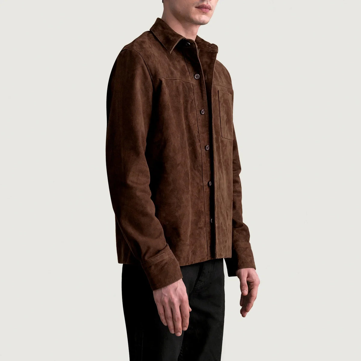 Brown Goatskin suede Jacket - Vue de dos avec coupe ajustée aux épaules &amp; ourlet soigné