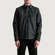 
Scout Tumbled Noir Leather Shirt pour Homme - Vue de profil mettant en valeur la coupe de manche ergonomique