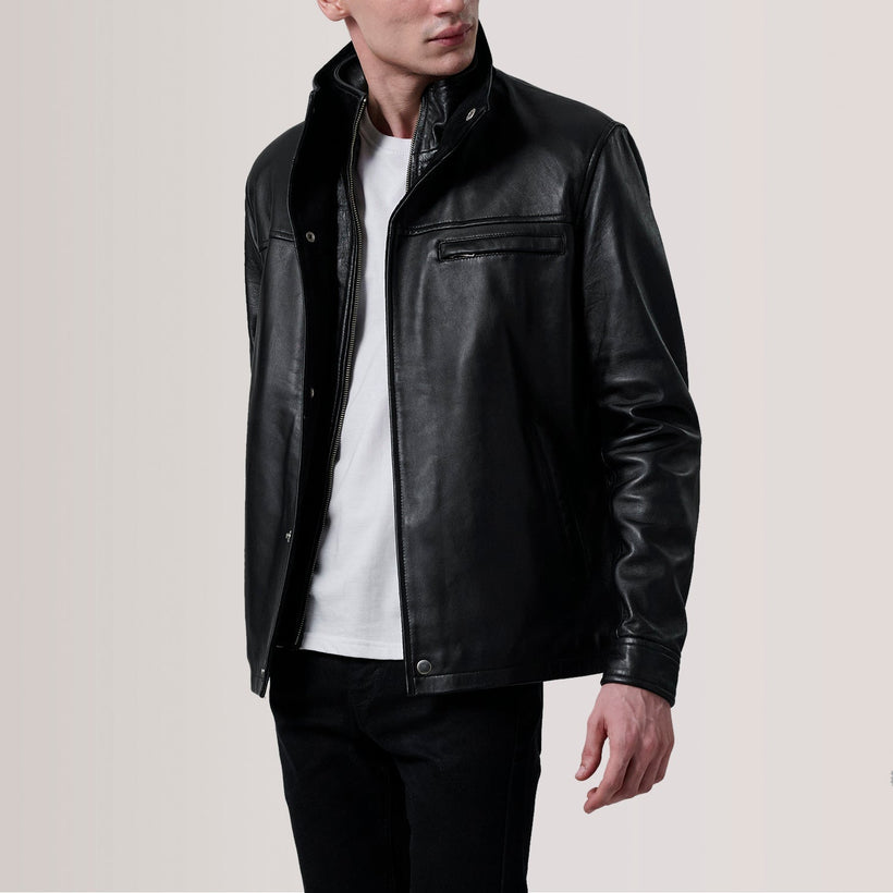 Sean Noir Leather Classic Veste en Cuir pour Homme