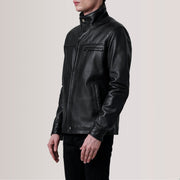 Sean Noir Leather Classic Veste en Cuir pour Homme For Men - Vue de profil avec coupe de manche ergonomique
