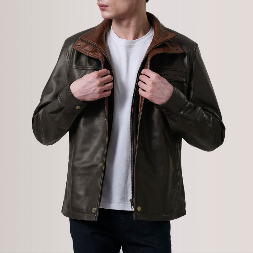 Sean Marron Leather Classic Veste en Cuir pour Homme