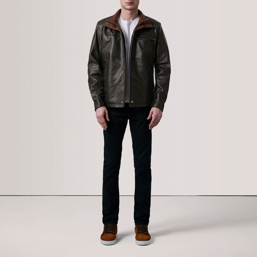 Sean Marron Leather Classic Veste en Cuir pour Homme