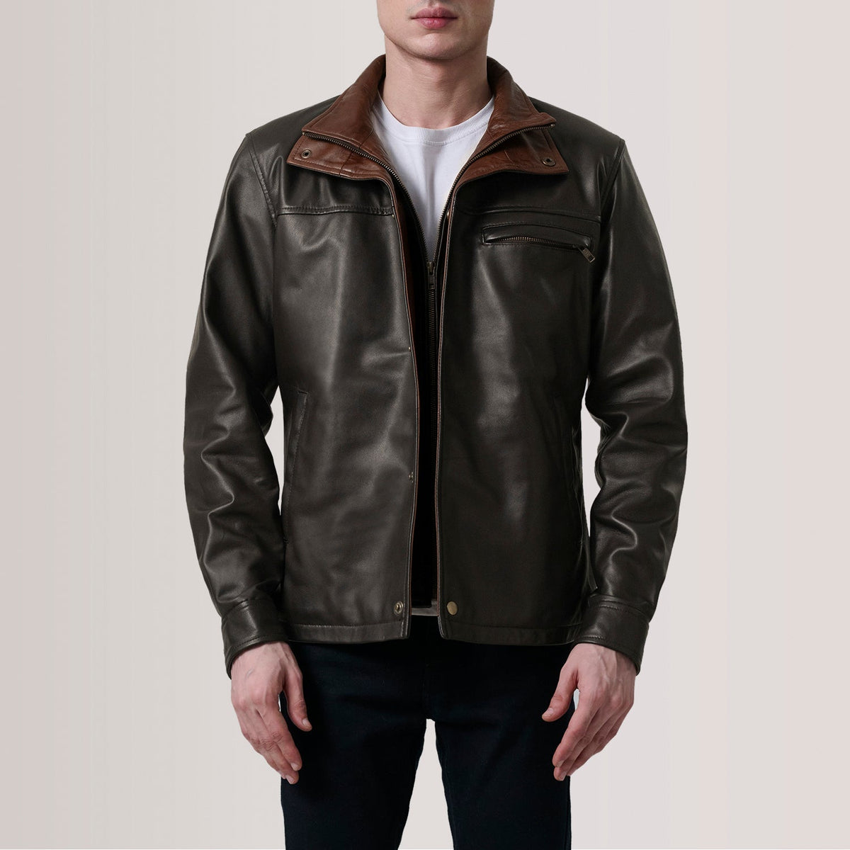 Authentic Sheepskin Leather with Semi-aniline Finish Grain Texture & Heavy-Duty Seam Stitching Detail