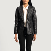 Women's Selina Noir Blazer en Cuir en Cuir pour Femme in Black Sheepskin Leather - Vue de face &amp; silhouette ajustée | Acheter en ligne