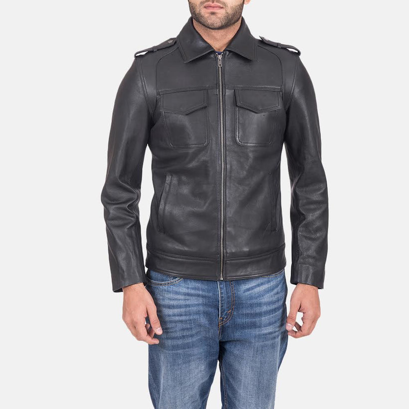 Sergeant Noir Veste en Cuir pour Homme