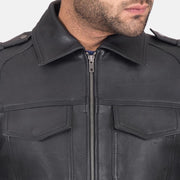 
Black Calfskin leather Jacket - Vue arrière montrant la carrure ajustée et l'ourlet net