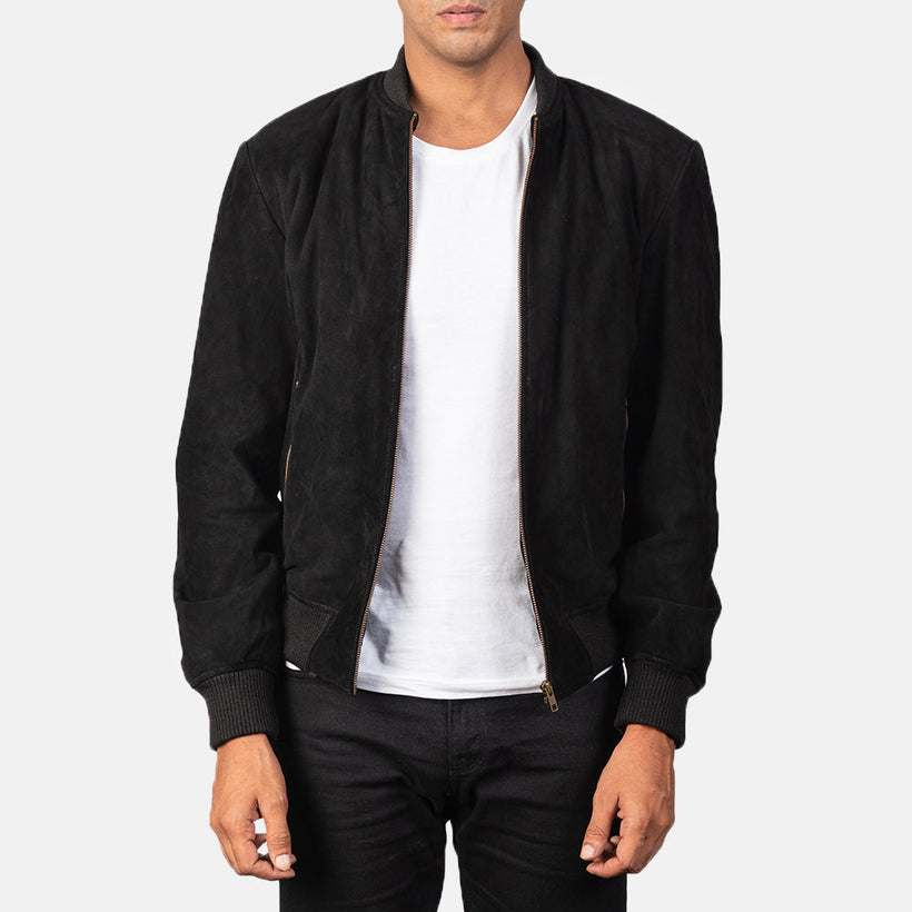 Shane Noir Suede Blouson Bomber en Cuir pour Homme