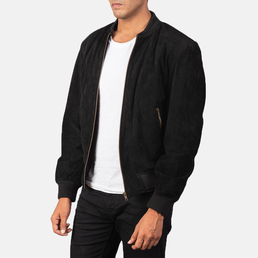 Shane Noir Suede Blouson Bomber en Cuir pour Homme