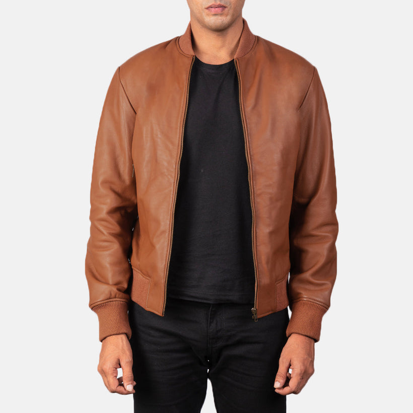 Shane Marron Blouson Bomber en Cuir pour Homme