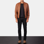 Men's Shane Marron Blouson Bomber en Cuir pour Homme - Vue de profil avec coupe de manche ergonomique