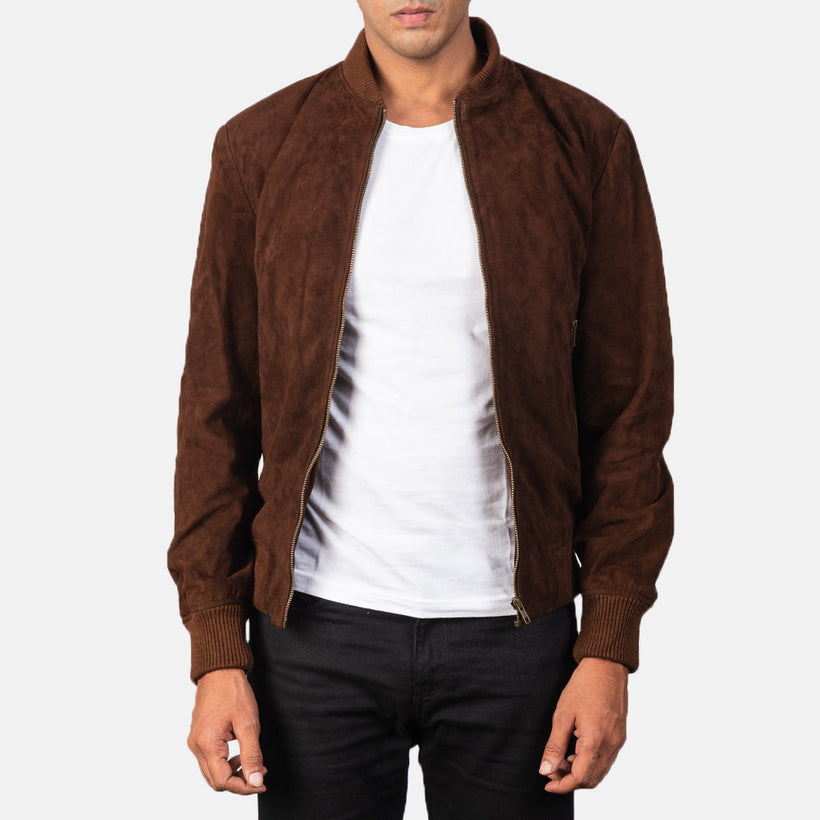 Shane Mocha Suede Blouson Bomber en Cuir pour Homme