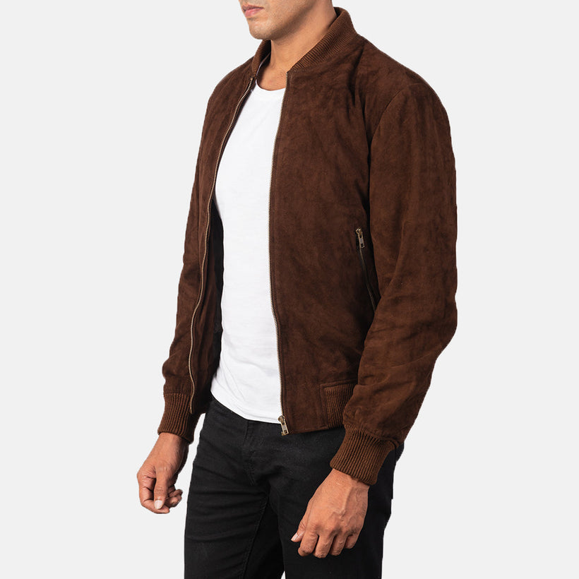 Shane Mocha Suede Blouson Bomber en Cuir pour Homme