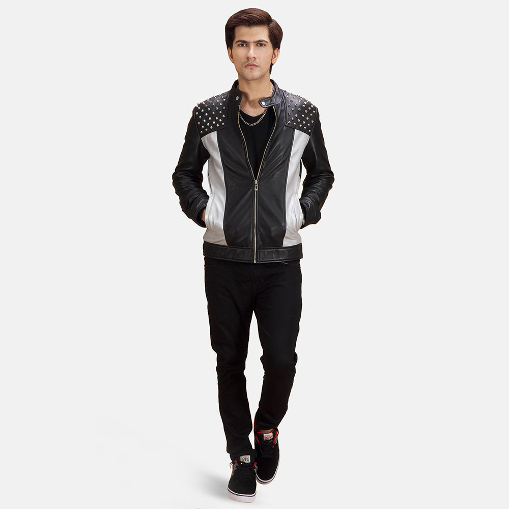 Shapron Studded Veste Motard en Cuir pour Homme - Vue de profil avec coupe de manche ergonomique