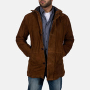Men's Sheriff Marron Veste en Daim pour Homme in Brown Goatskin Suede - Vue de face &amp; silhouette ajustée | Acheter en ligne