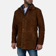 Men's Sheriff Marron Veste en Daim pour Homme - Vue de profil avec coupe de manche ergonomique