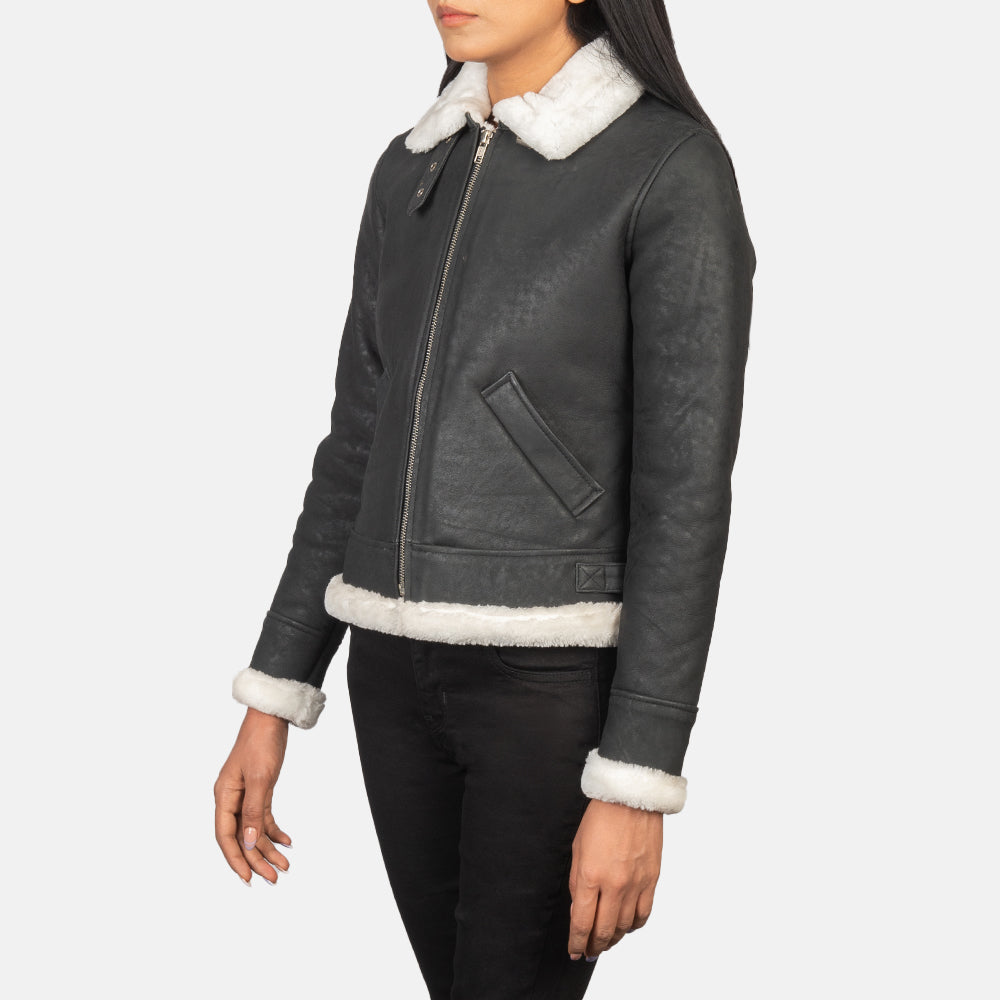 
Sherilyn B-3 Noir Blouson Bombardier en Cuir pour Femme – alternate product view 2
