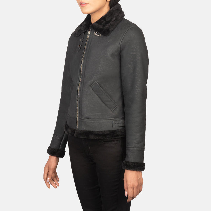 Sherilyn B-3 Noir Blouson Bomber en Cuir pour Femme