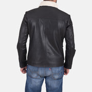 
Snow Cole Noir Veste en Cuir pour Homme - Vue de profil mettant en valeur la coupe de manche ergonomique
