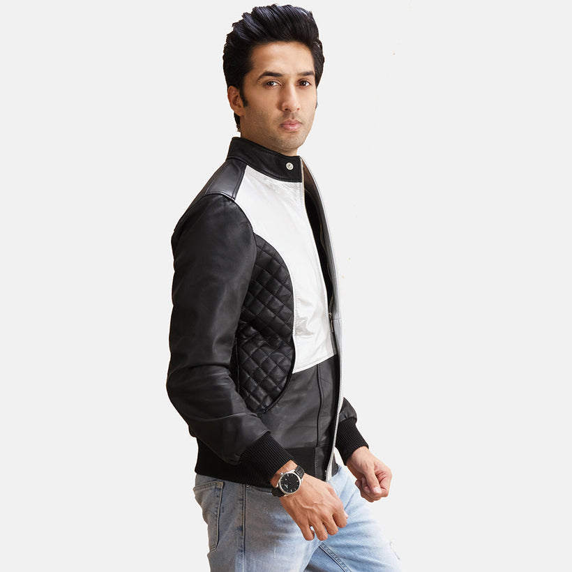 Spade Silver Noir Blouson Bomber en Cuir pour Homme