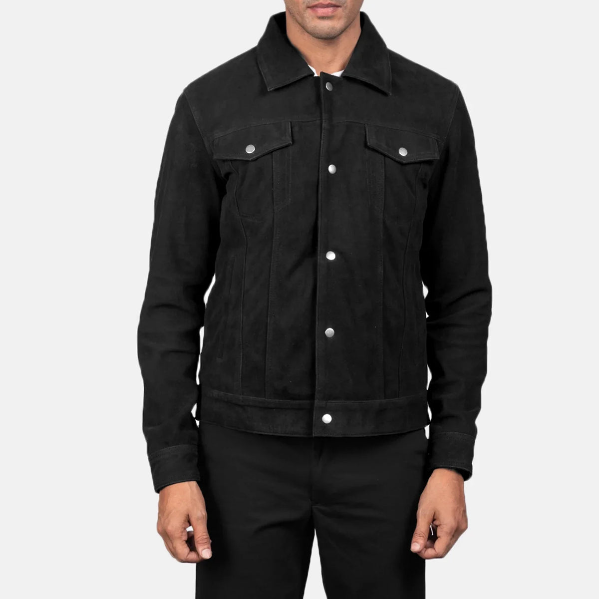 
Vue détaillée of Shirt & Snap Button Hardware on Stallon Black Suede Jacket