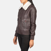 Maroon Sheepskin Leather Bomber Jacket - Vue de dos avec coupe ajustée aux épaules &amp; ourlet soigné