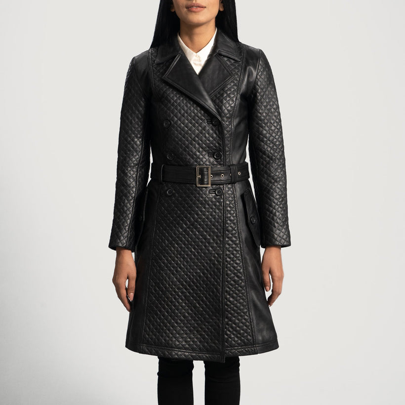 Sweet Susan Noir Trench-coat en Cuir pour Femme