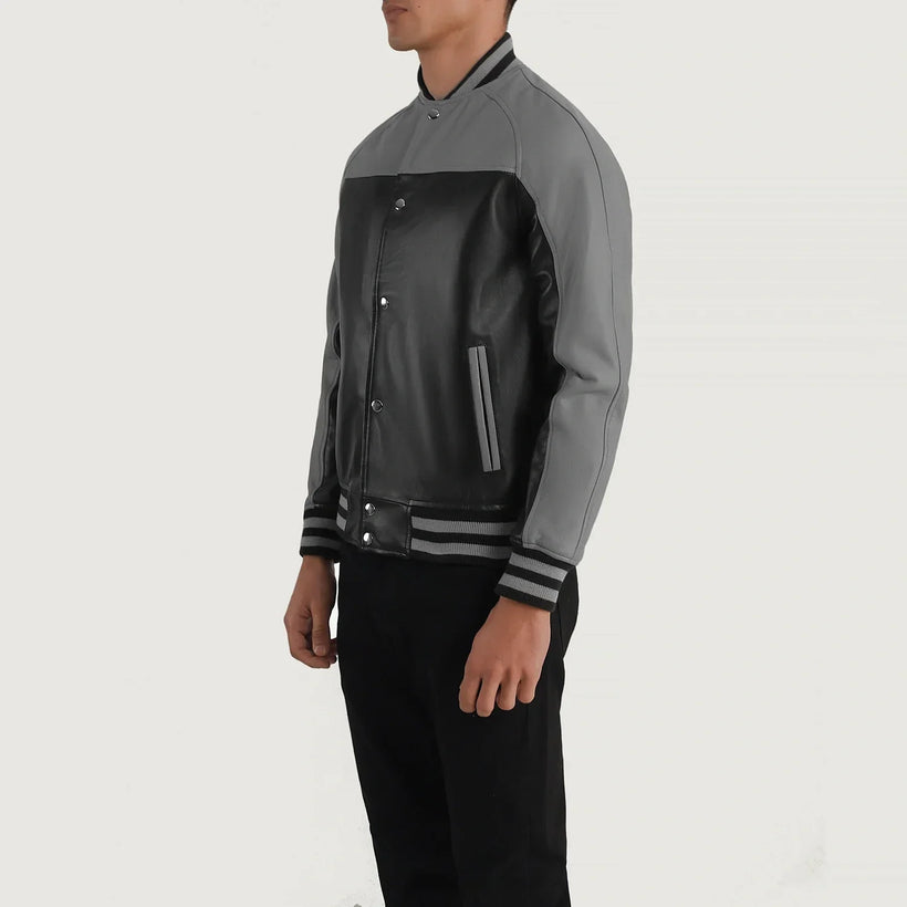 Terrance Noir Varsity Veste en Cuir pour Homme