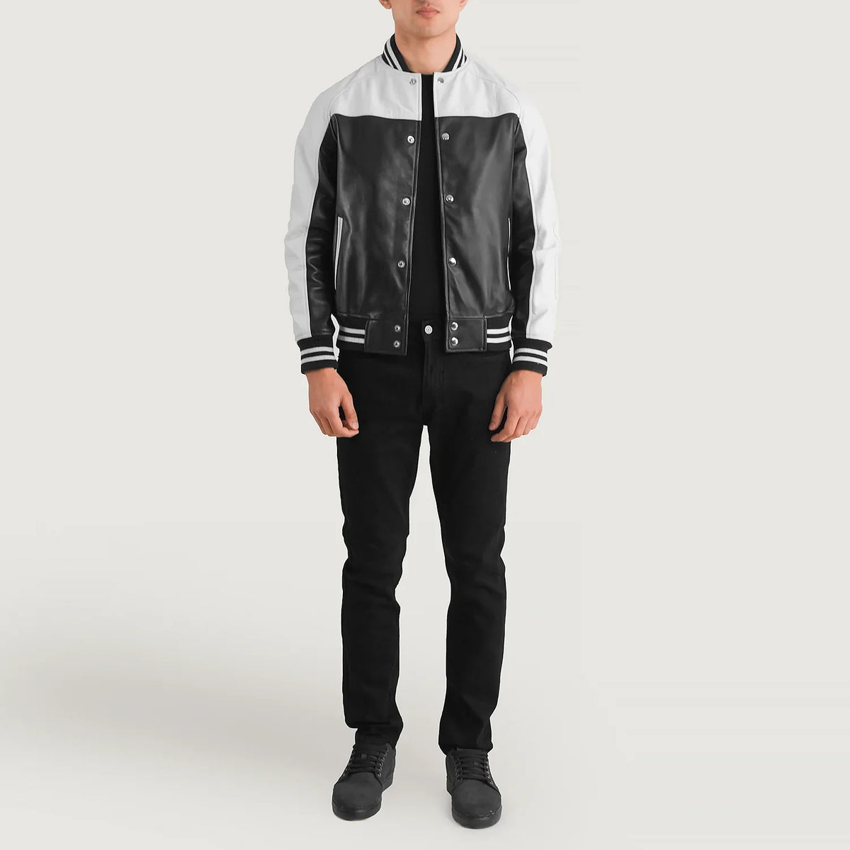 Terrance Noir Varsity Veste en Cuir pour Homme – Vue produit alternative 3