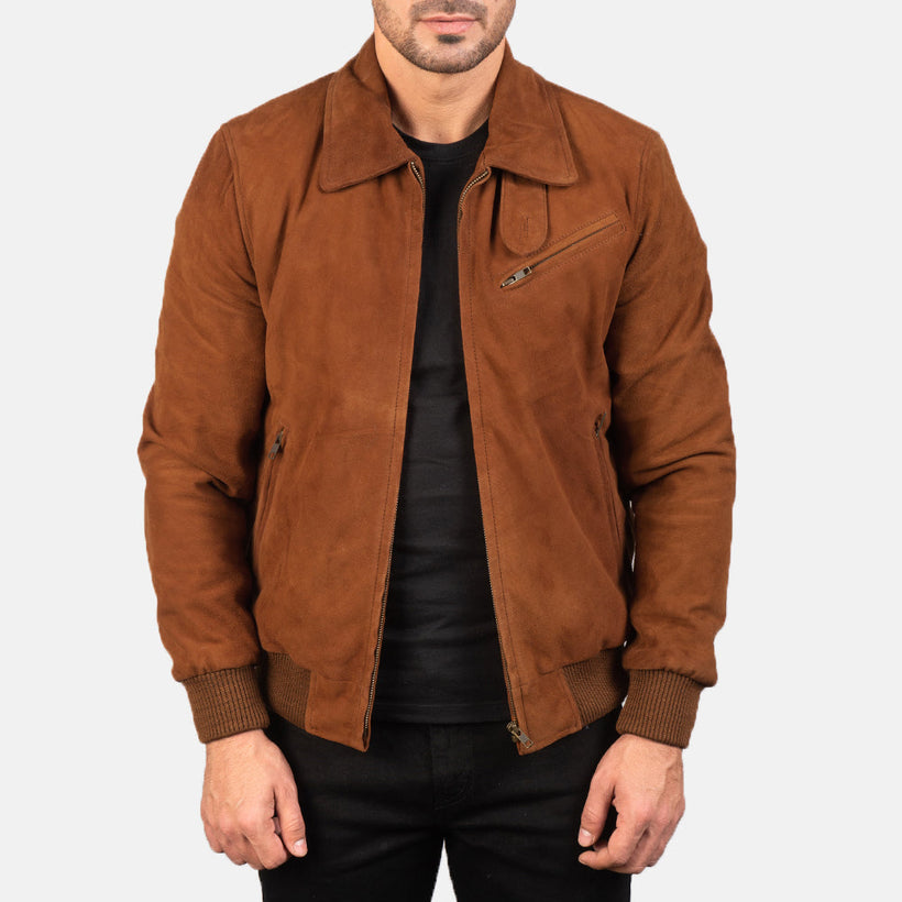 Tomchi Camel Suede Veste en Cuir pour Homme