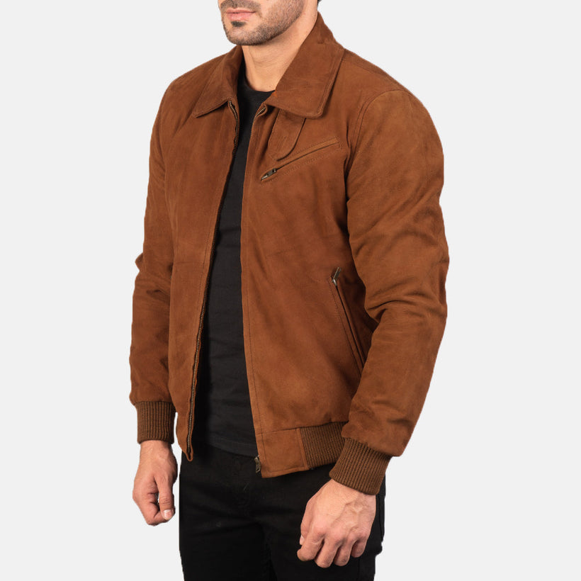 Tomchi Camel Suede Veste en Cuir pour Homme