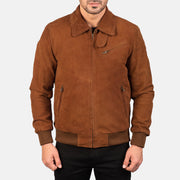 Vue détaillée of Shirt &amp; Zipper Hardware on Men's Tomchi Camel Suede Veste en Cuir pour Homme