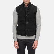 Vue détaillée of Notch with removable throat latch &amp; Button Hardware on Men's Tony Noir Suede Vest pour Homme