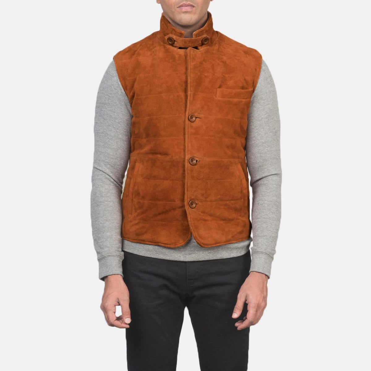 
Vue détaillée of Notch with removable throat latch & Button Hardware on Tony Marron Suede Vest pour Homme