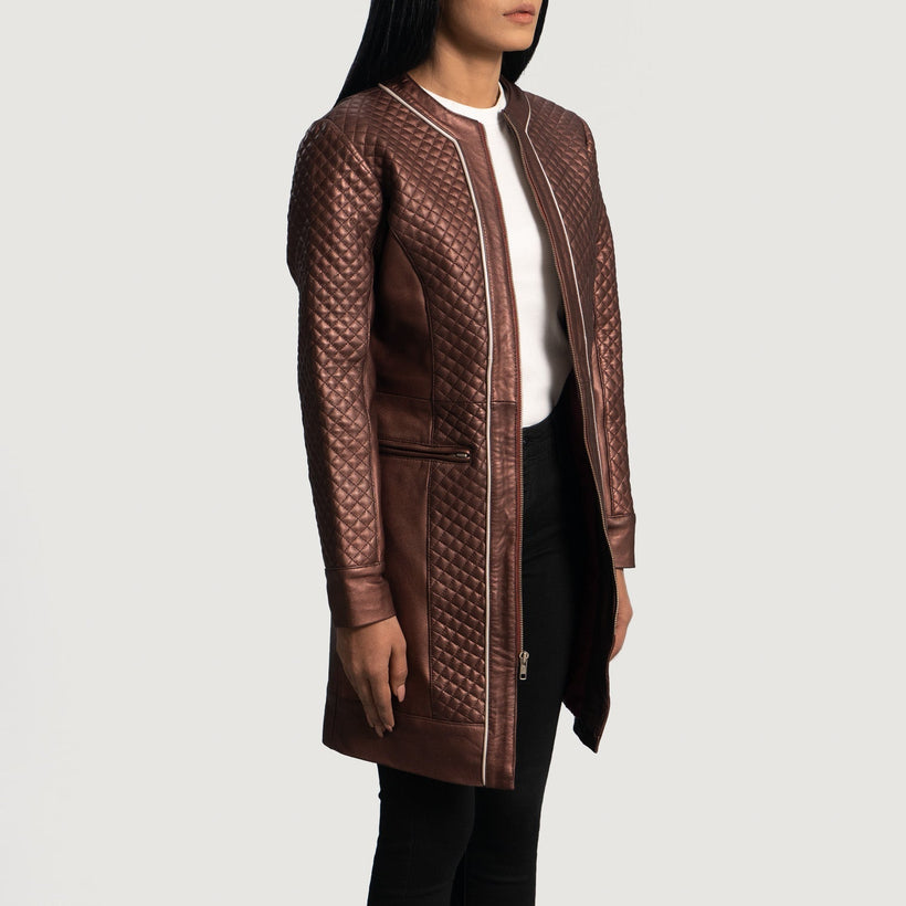 Trudy Lane Matelassé Bordeaux Manteau en Cuir pour Femme