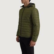 Green Full-Grain Leather Hooded Jacket - Vue de dos avec coupe ajustée aux épaules &amp; ourlet soigné