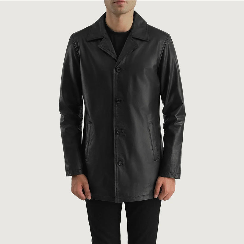 Urban Slate Noir Manteau en Cuir pour Homme