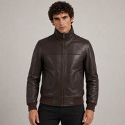 Dark Marron Sheepskin Blouson Bomber en Cuir pour Homme in Dark Brown Authentic Sheepskin &amp;Amp; Shearling - Vue de face &amp; silhouette ajustée | Acheter en ligne