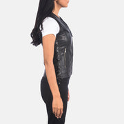 Black Goatskin Leather Biker Jacket - Vue de dos avec coupe ajustée aux épaules &amp; ourlet soigné