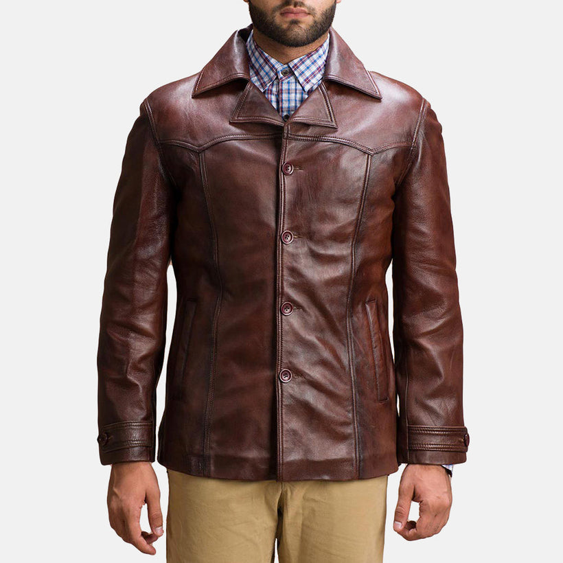 Vincent Alley Marron Veste en Cuir pour Homme
