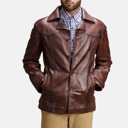 Brown Sheepskin leather Coat - Vue de dos avec coupe ajustée aux épaules &amp; ourlet soigné