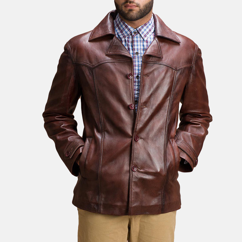 Vincent Alley Marron Veste en Cuir pour Homme