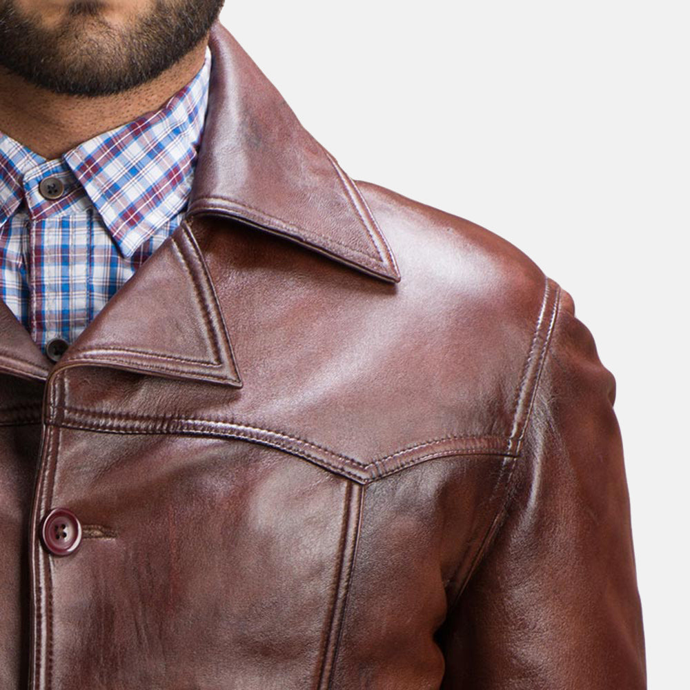 Men's Vincent Alley Marron Veste en Cuir pour Homme - Vue de profil avec coupe de manche ergonomique