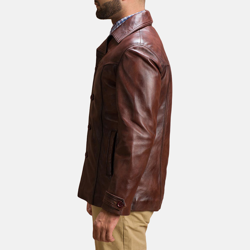 Vue détaillée of Notch &amp; Button Hardware on Men's Vincent Alley Marron Veste en Cuir pour Homme